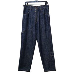 Barcode Jeans Y2K Baggy Wide Leg Denim 32x34 Cargo Stash Pocket Streetwear Skate